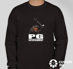 A black long sleeve shirt with P.G. Entertainment LLC logo